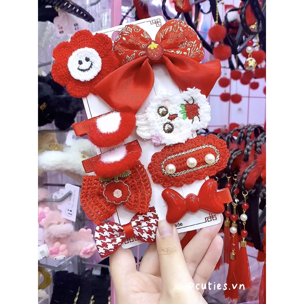 Set Bộ kẹp tóc công chúa bằng vải lông dễ thương họa tiết hoạt hình cho bé gái