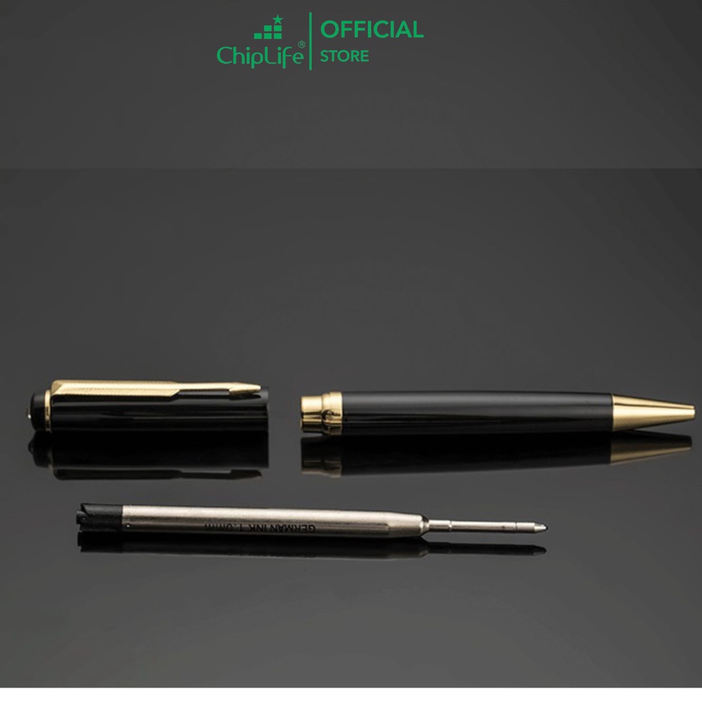 Bút kim loại xoay CHIPLIFE XT010 khắc tên - Đen viền vàng ngòi 0.7mm mực xanh