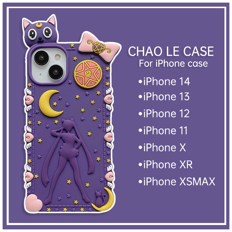 Ốp điện thoại màu tím chống sốc cho iphone 14 pro 13 pro max silicone mềm iphone 12 pro 11 ốp điện thoại mèo Luna dễ thương