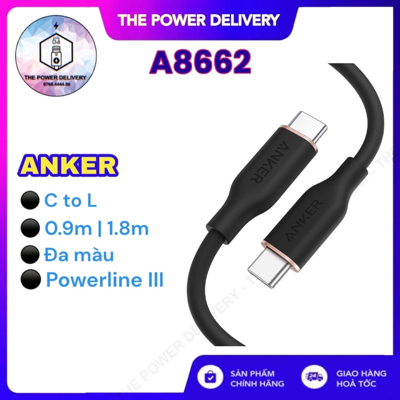 Dây Cáp Sạc Anker A8662 0.9m và A8663 1.8m PowerLine III Flow USB-C to L - Bảo hành 6 tháng
