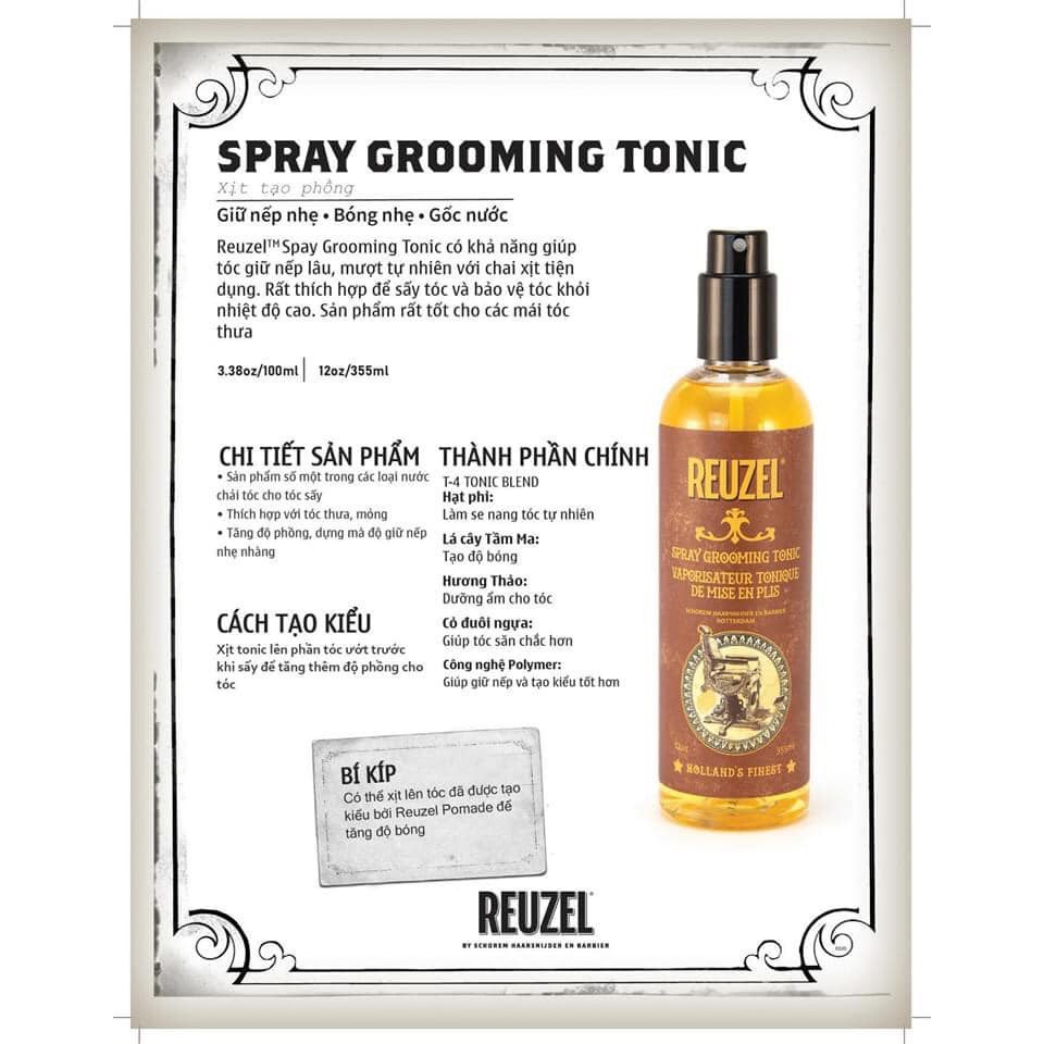 Xịt tạo phồng Reuzel Spray Grooming Tonic , Surf Tonic, Clay Spray 100ML - 355ML