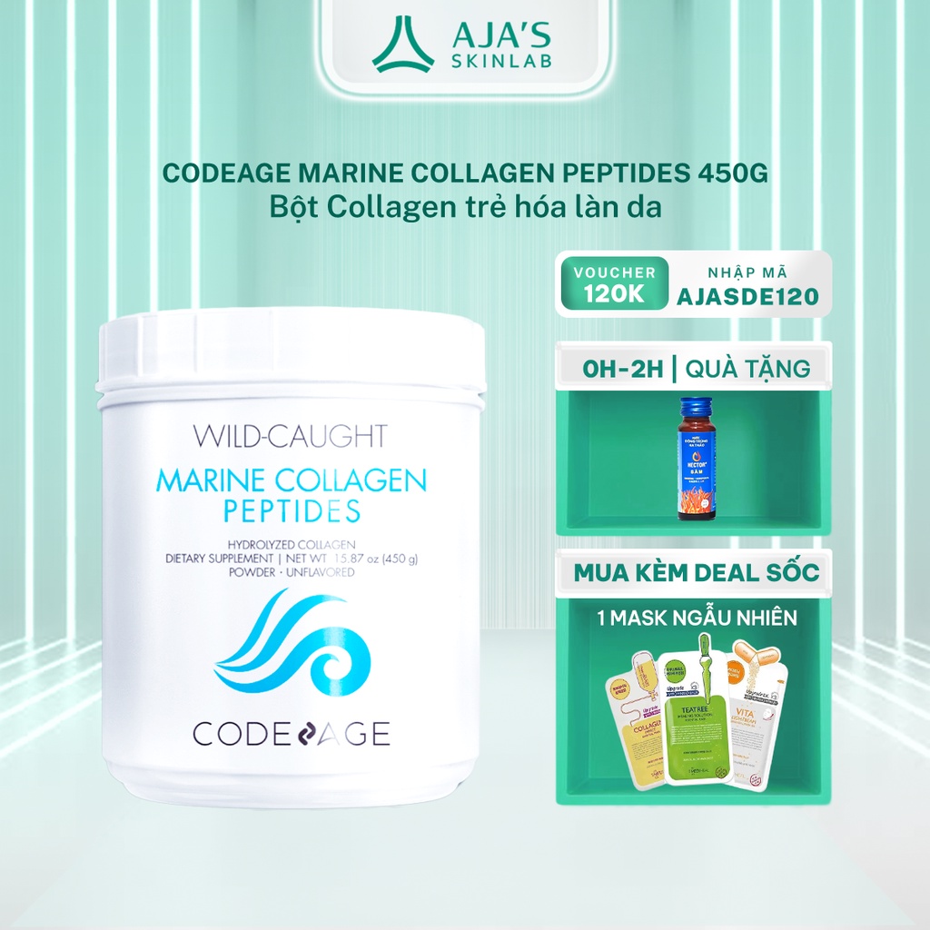 Bột collagen Codeage đẹp da chống lão hóa Wild-Caught Marine Collagen Peptides 450g - AJA'S SKINLAB
