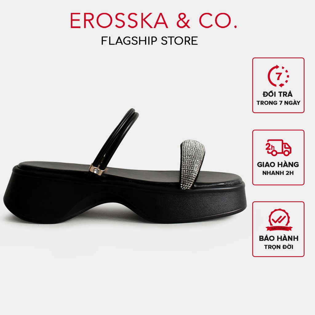 Erosska - Giày sandal nữ quai ngang đế xuồng phong cách sang trọng cao 5cm màu đen - SB004
