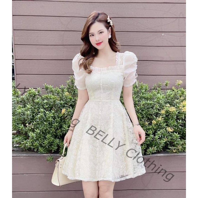 🔥M18 - Váy Ren Hoa Nổi Tay Bồng Hàng Thiết Kế 2 Lớp by BELLY Clothing