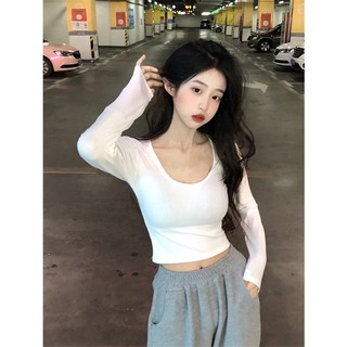 MS01- Áo croptop tay dài cổ tròn basic