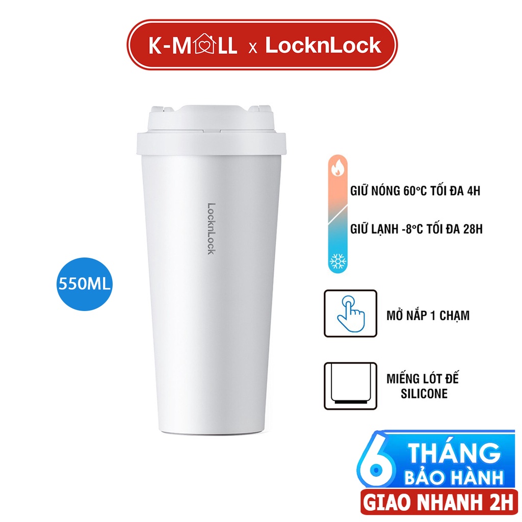 Bình giữ nhiệt LocknLock 550ml Energetic One-Touch Tumbler LHC3249 mở nắp một chạm, Hàng Chính Hãng - Màu trắng - K-MALL