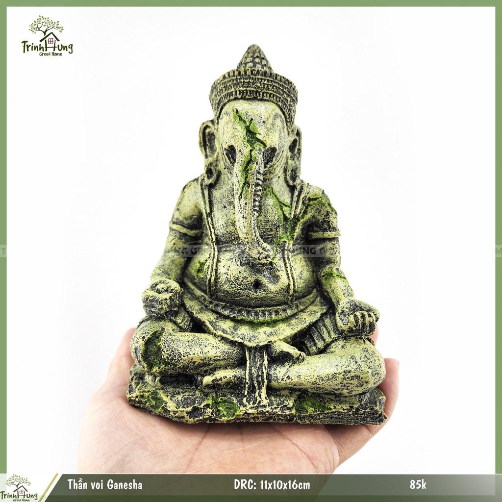 Tượng thần voi Ganesha giả cổ - trang trí tiểu cảnh, bán cạn, thủy sinh, terrarium