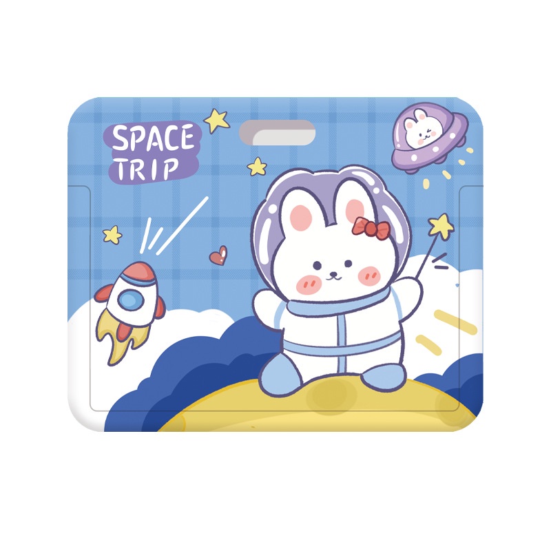 Bao đựng thẻ ngang họa hình thỏ kèm dây đeo cổ nút rút co dãn cute