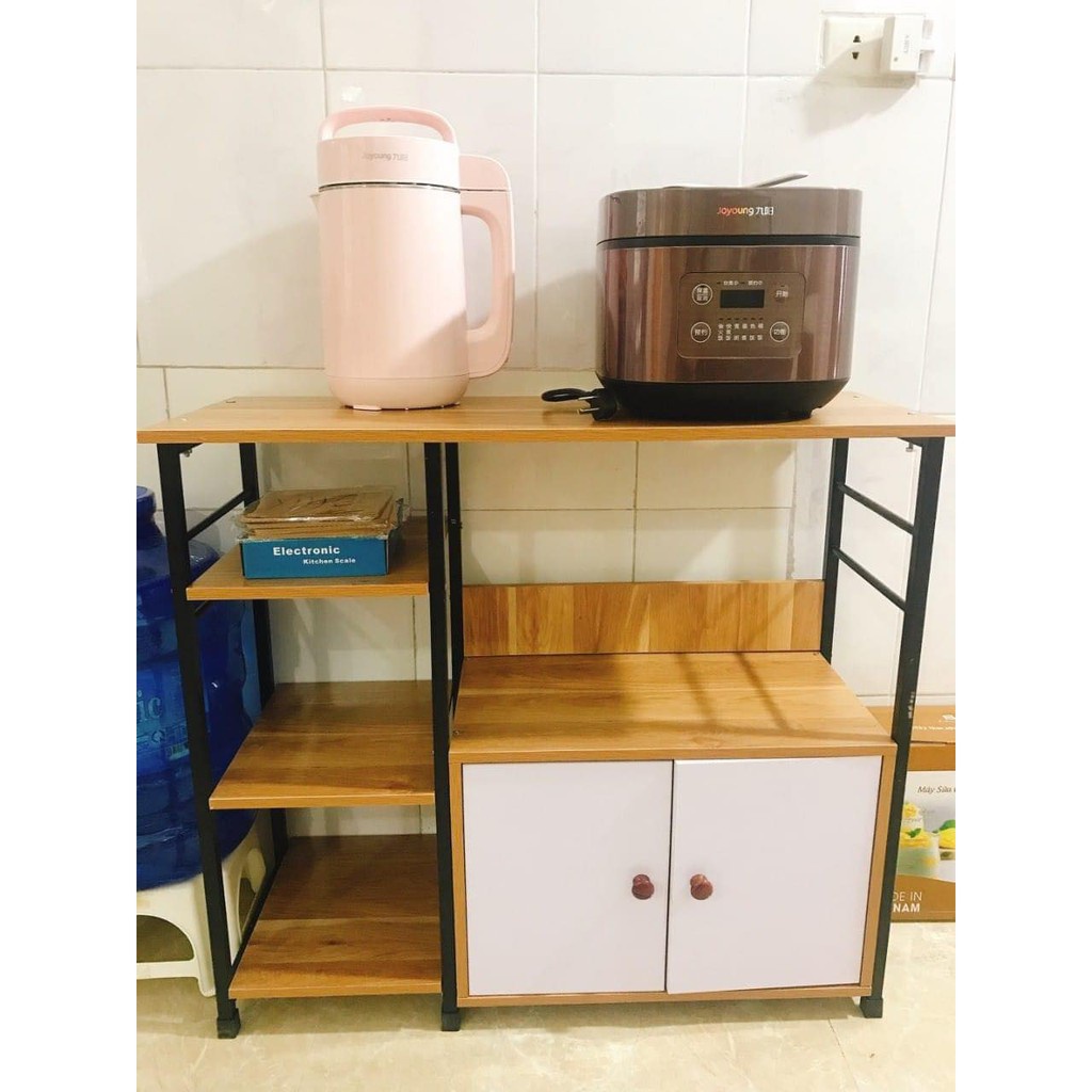 Kệ nhà bếp- Kệ Để Lò Vi Sóng 2 tầng Kèm 3 ngăn đựng đồ đa năng tiện ích