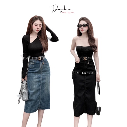 Chân váy jeans dài siêu hott kèm đai hàng QCL1