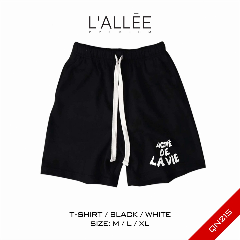 Quần short đùi Nam màu Đen họa tiết chữ Lavie by Lallee.Design short ngố có túi sau kết hợp dây rút vải Nỉ dày dặn QN109