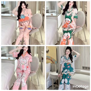 Đồ bộ lụa xước tay ngắn mẫu mới hàng cao cấp thiết kế in 5D
