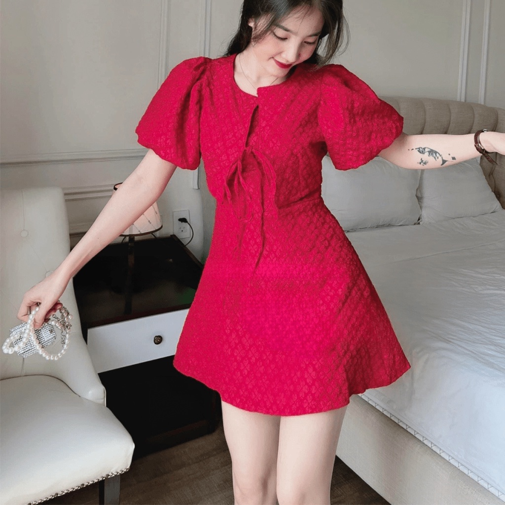 SIÊU SALE SET ĐẦM KÈM KHOÁC GẤM THIÉT KẾ ĐƠN GIẢN XINH XẮN KHI ĐI CHƠI , DỰ TIỆC CN