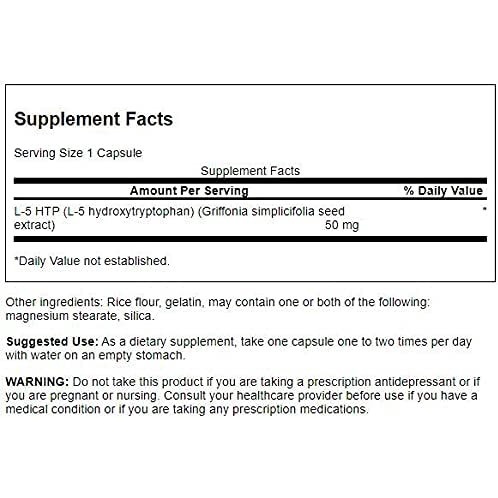 Viên uống 5-HTP 50mg x 60 viên hỗ trợ giảm căng thẳng, mệt mỏi, stress và giúp ngủ ngon từ thương hiệu SWANSON