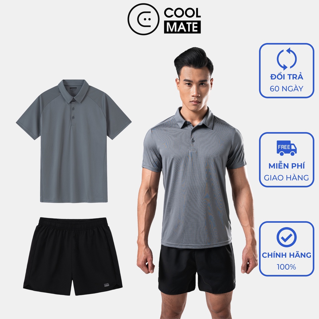 Men's Sport Box - Set đồ bộ thể thao Áo Polo V2 xám đậm và Quần 5inch Power đen - thương hiệu Coolmate