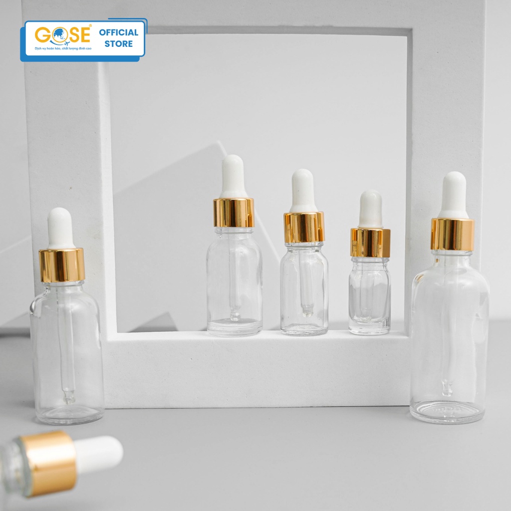 Lọ thủy tinh chiết tinh dầu GOSE thân trong suốt bộ chiết mỹ phẩm chai đựng tinh chất serum