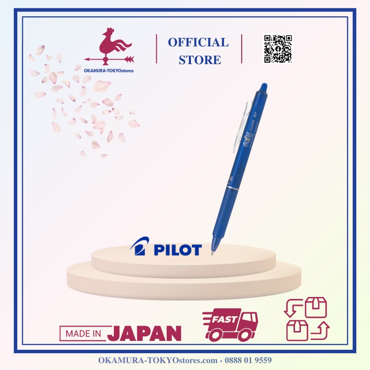 Bút bi tẩy xóa được Frixion Ball Clicker màu xanh, Bút văn phòng Pilot ngòi 0.7mm viết êm không tạo bụi thông minh