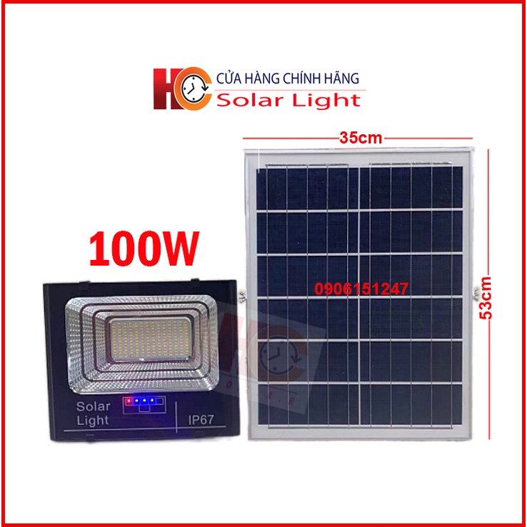 Đèn pha năng lượng mặt trời Hc SOLARLIGHT 100W–Vỏ nhôm,Tấm pin NLMT rời,Ánh sáng trắng,Báo pin ngoài