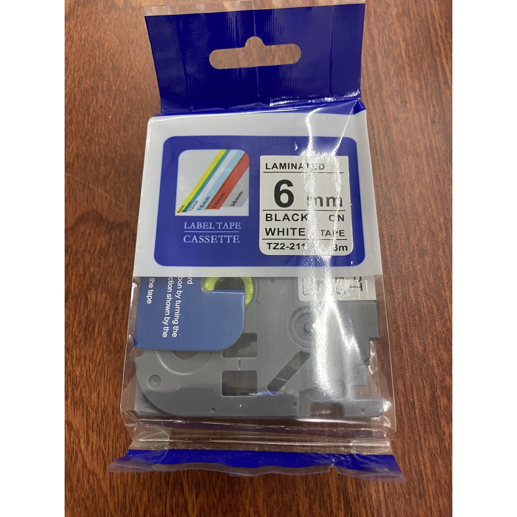 Băng in nhãn nền trắng chữ đen dài 8 mét rộng 6 / 9 / 12 / 24 / 36 mm - dùng cho máy in nhãn cầm tay Brother PTOUCH