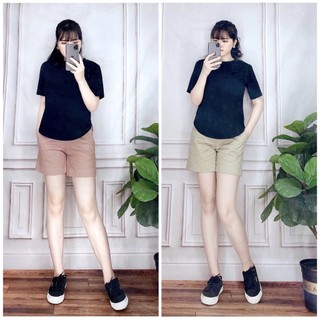 Quần Short Kaki Thun Nữ Basic Trơn Co Dãn Thời Trang Nhiều Màu