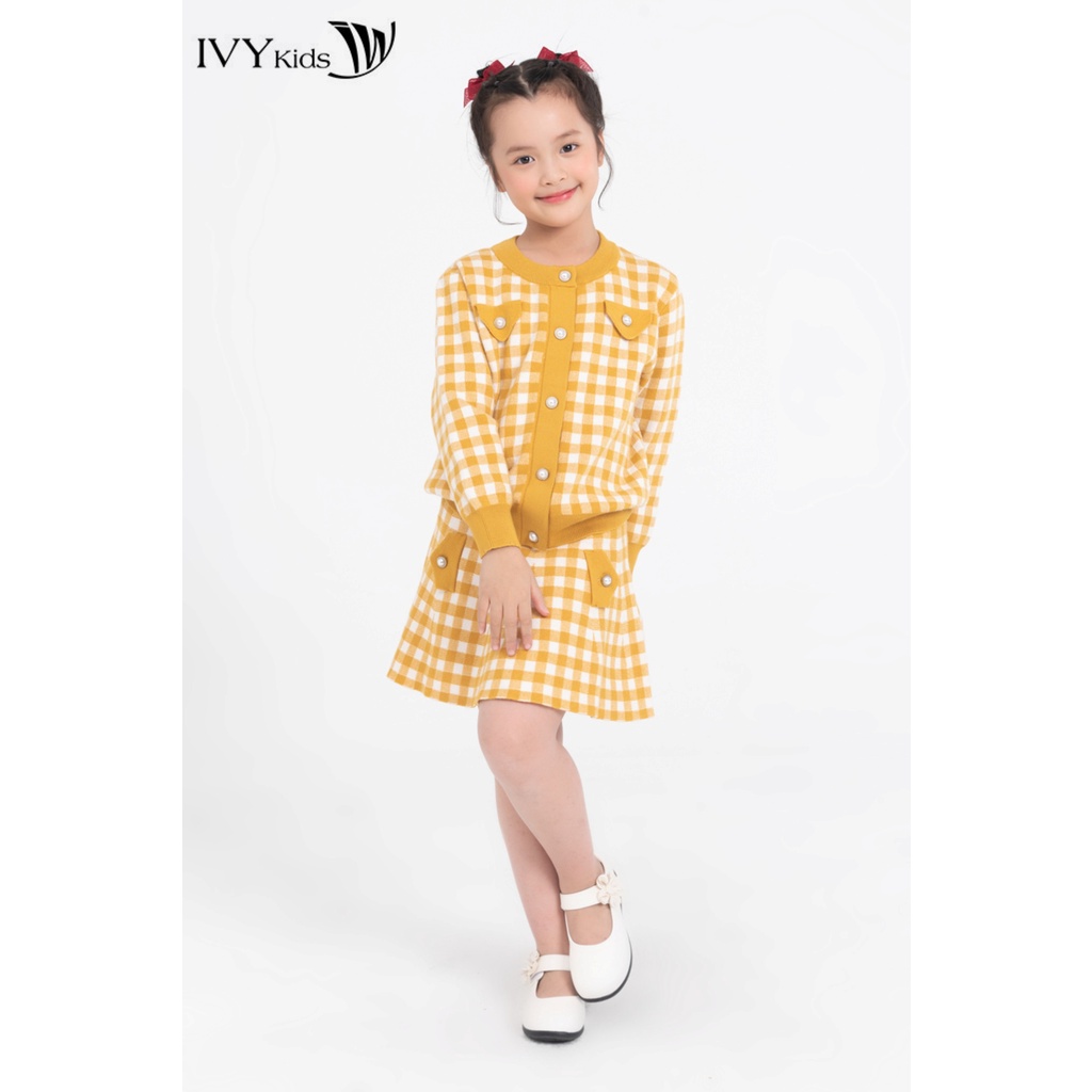 Áo khoác len đính khuy ngọc bé gái IVY moda MS 77G0848