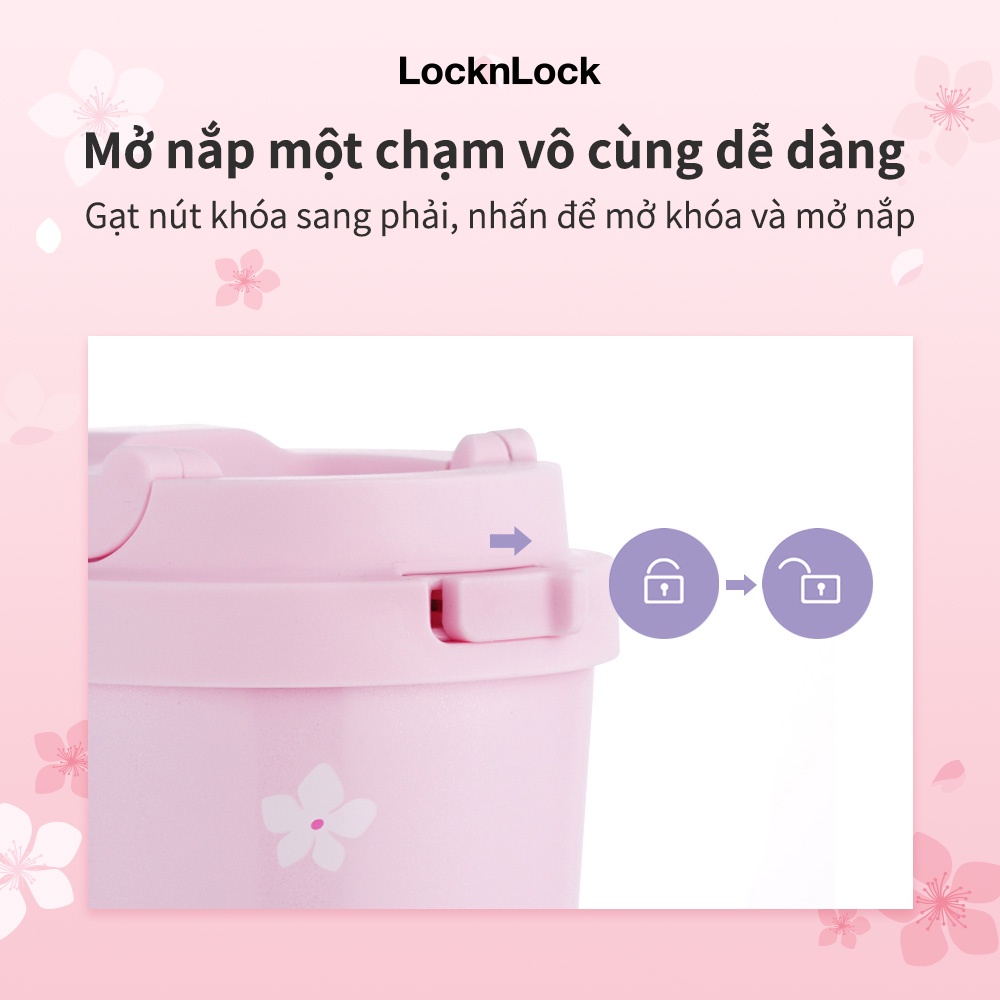 Ly giữ nhiệt LocknLock  Energetic Tumbler Peach Blossom LHC3249 màu tím 500ML mở nắp một chạm, Hàng Chính Hãng - K-MALL