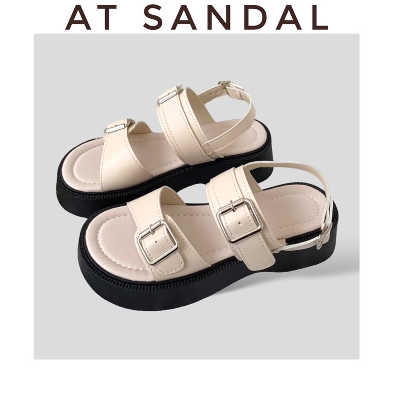 Giày sandal nữ đế xuồng khuy gài đế cao 4cm đơn giản phù hợp đi học đi chơi chất da PU cao cấp