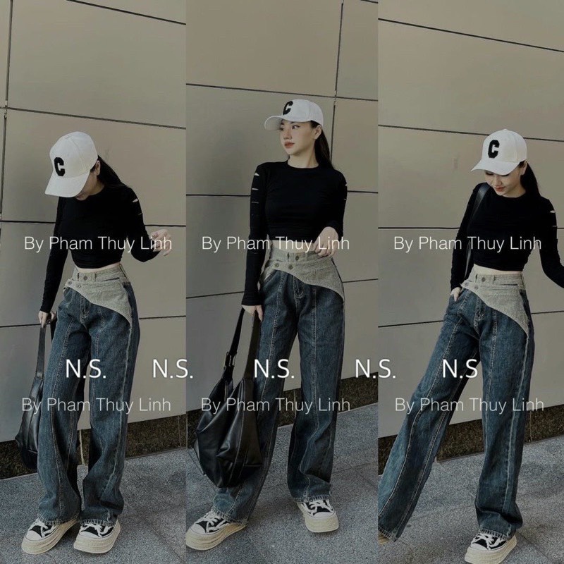 Quần Jeans Nữ Suông Phối Cạp SHOPXINH Quần Bò Nữ Suông Phối Cạp Kiểu Dáng Mới Độc Lạ