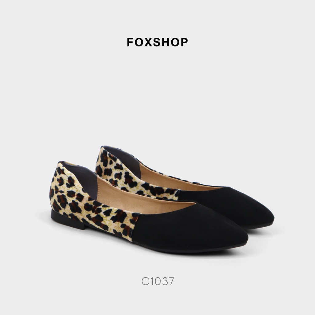 Giày búp bê nữ đế bằng da lộn phối beo nhung êm mêm cá tính 1037