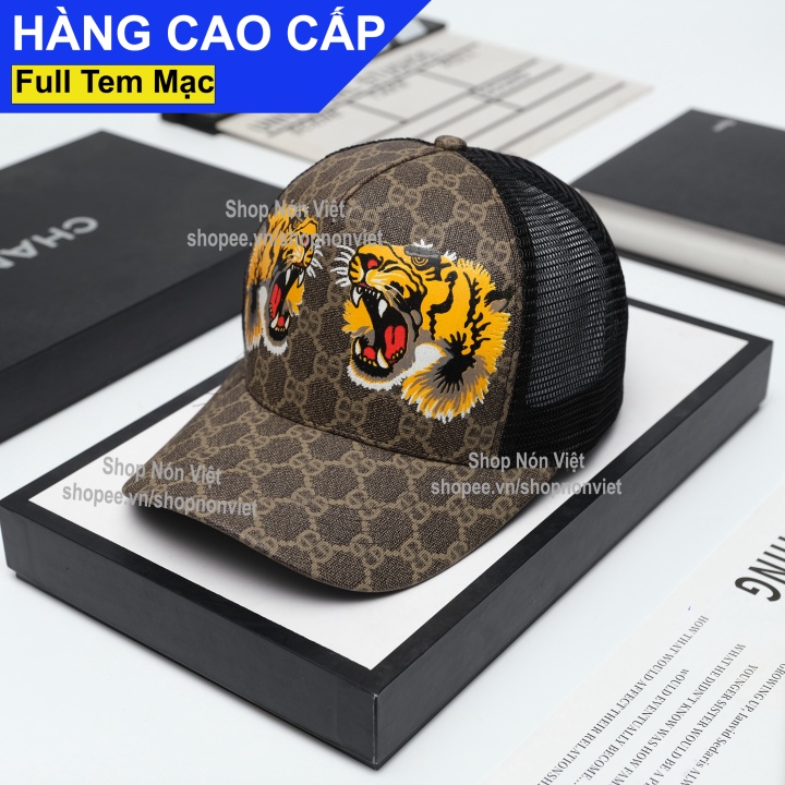 Mũ Lưỡi Trai Nón Kết Gucci Hổ Hoạ Tiết Phối Lưới Thoáng Mát Vải Kaki Màu Nâu Lưới Đen Form Đứng Thời Trang Cao Cấp