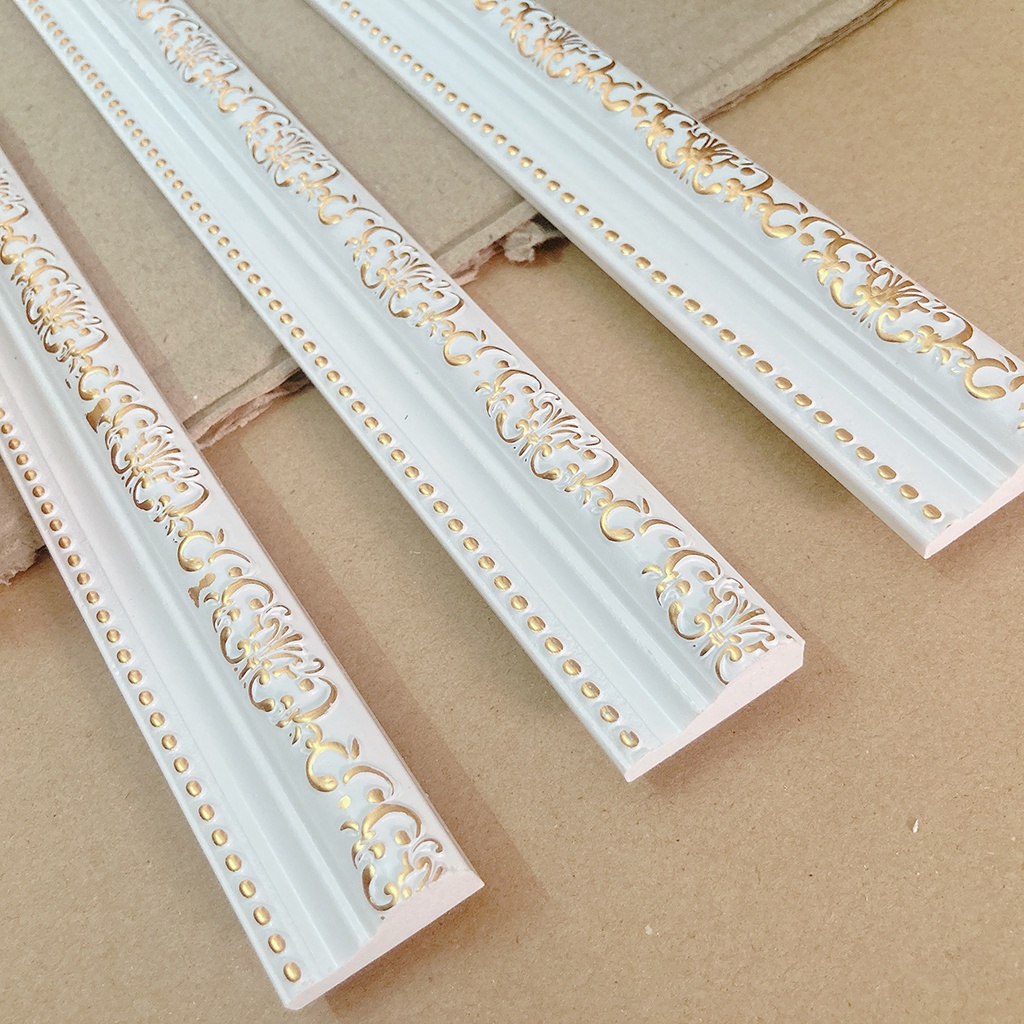 Phào chỉ nhựa ps, chỉ lưng 3cm hoa văn vàng