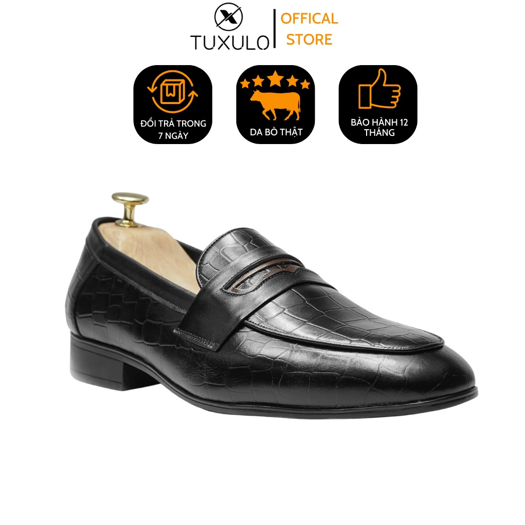 Giày tây nam loafer kiểu dáng hàn quốc TUXULO da bò thật 100% đế cao su đúc cao cấp tăng chiều cao TX96
