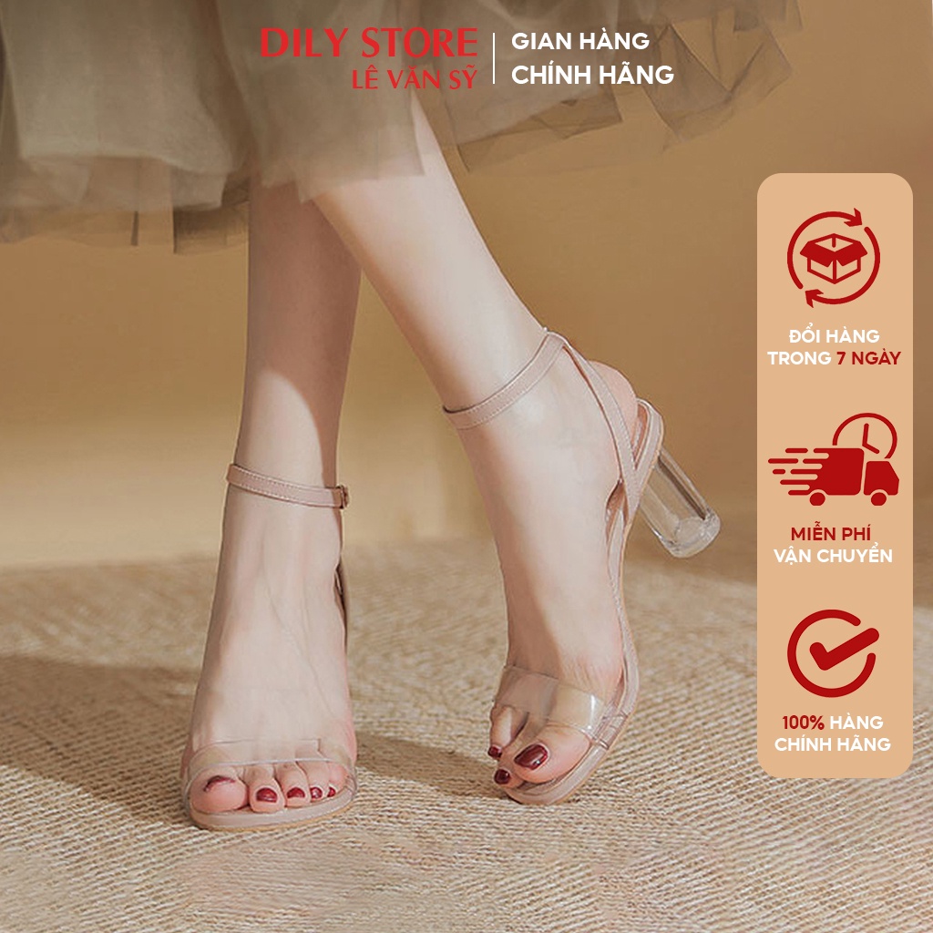 Giày sandal gót trụ trong suốt, giày sandal quai mảnh thanh lịch gót cao 7.5cm_AA0335