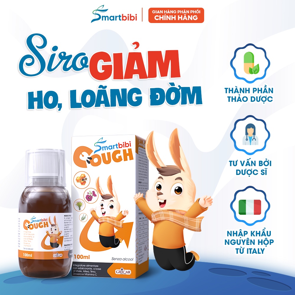 Siro ho cho bé Smartbibi Cough hỗ trợ giảm ho, bảo vệ họng, tăng đề kháng hô hấp cho trẻ 6 tháng tuổi trở lên 100ml