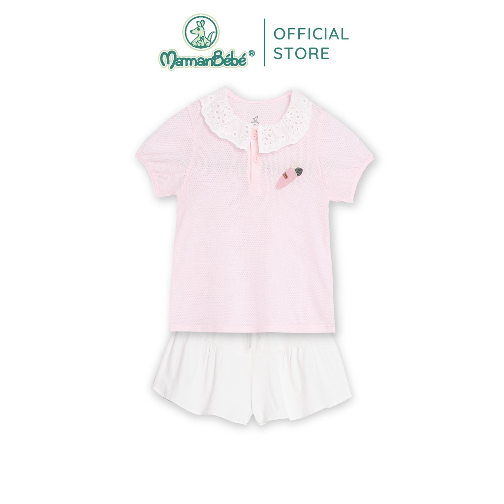 (MamanBébé chính hãng) Bộ cộc tay La Pomme polo cổ ren - Hồng