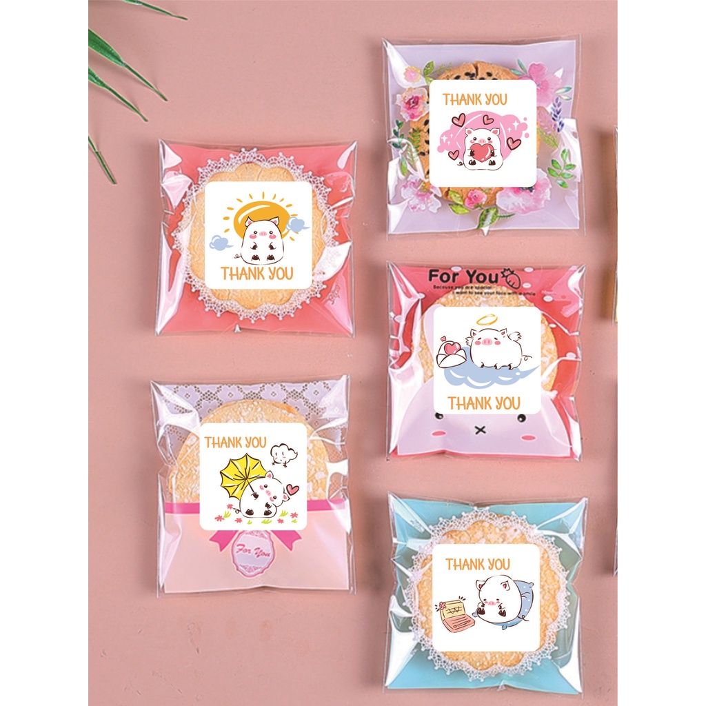 Cuộn 500 nhãn dãn cảm ơn, sticker thank you, tem vuông thank you, tem cảm ơn nhiều mẫu