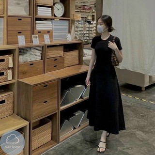 Váy thun cộc tay dáng dài chất dẻo hàn siêu mát tôn dáng