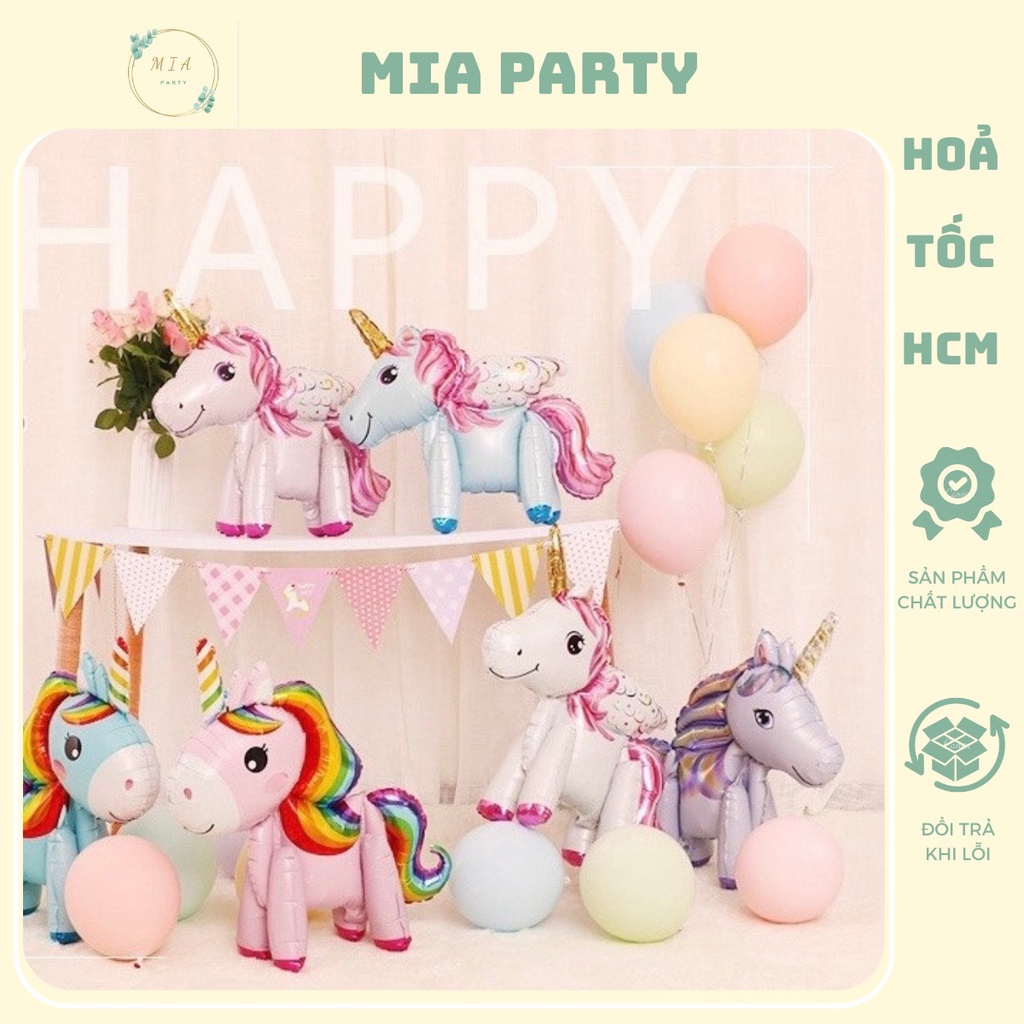 Bong Bóng Nhôm Ngựa Pony Nhiều Màu, Bóng Kiếng Unicorn