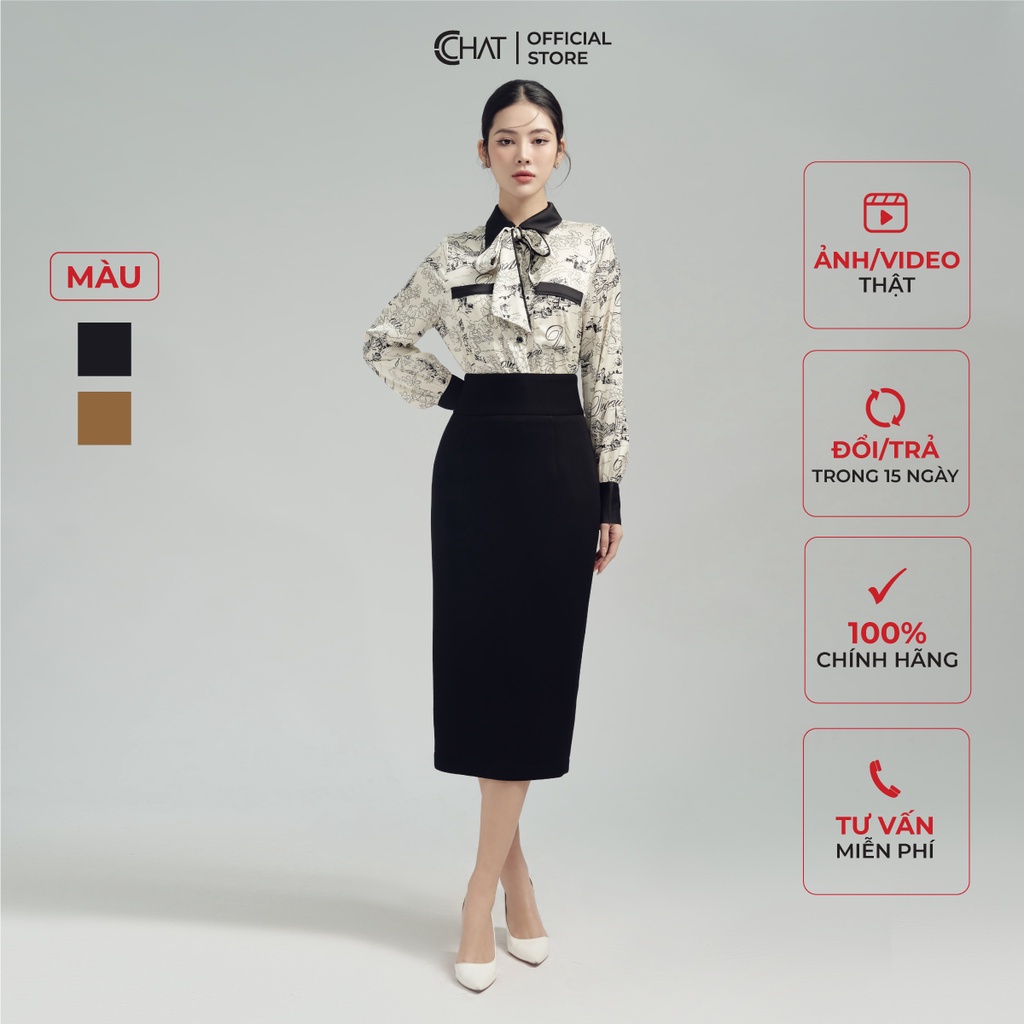 Chân Váy 𝐂𝐂𝐇𝐀𝐓 Cạp Chun To Dáng Bút Chì Chất Thun Mềm Mịn 22CDC2039OT