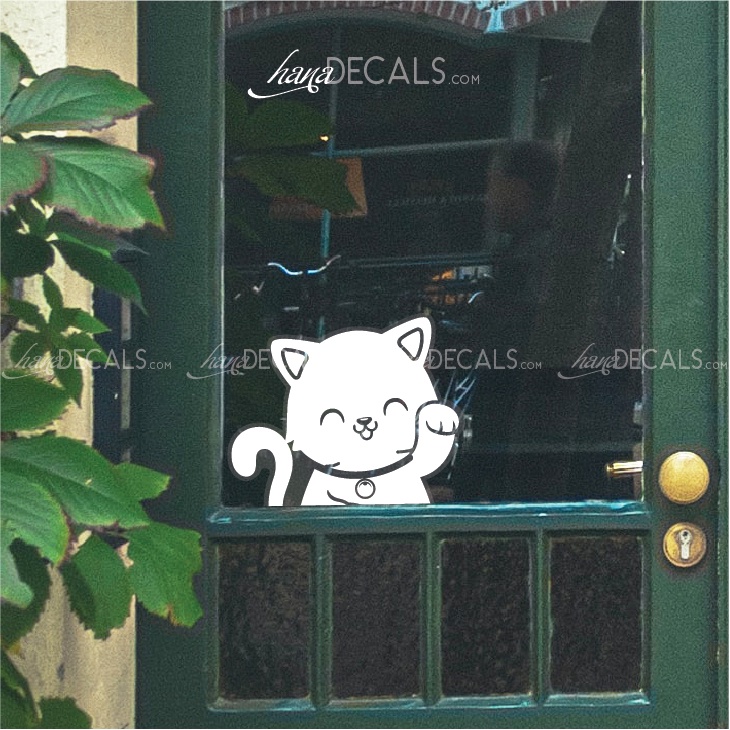 Decal Trang Trí Làm Đẹp Cửa Kính HanaDecals. Mèo May Mắn - Lucky Cat. Tặng kèm thẻ nhựa. Mẫu LC07