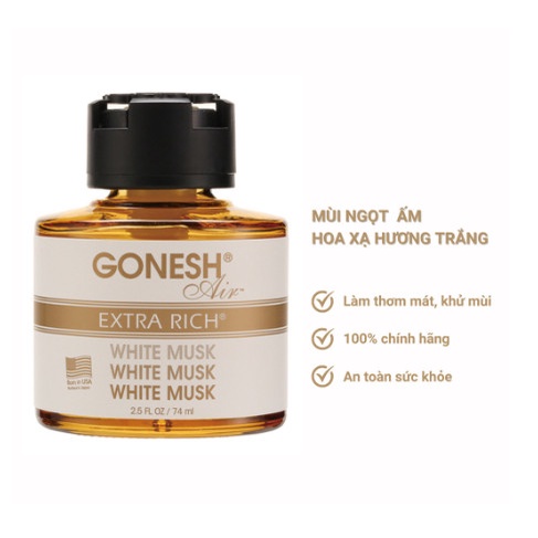 Nước hoa ô tô cao cấp làm mát không khí Gonesh - Mùi hương hoa xạ hương trắng - Nippon Kodo