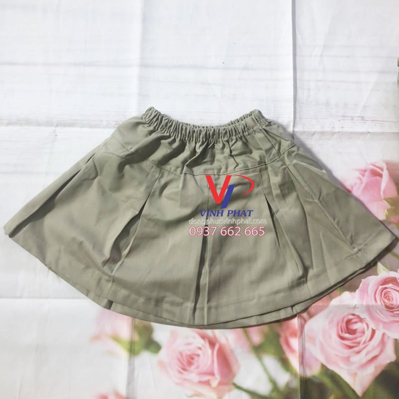 Váy nữ dành cho bé gái mầm non màu xanh rêu đầy đủ size đẹp, tốt hàng sẵn