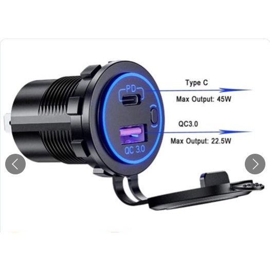 Ổ Cắm Sạc Nhanh Với 1 Cổng USB QC3.0 Và 1 Cổng PD Type C Kèm Công Tắc Bật Tắt Tiện Lợi Chuyên Dụng Cho Ô Tô