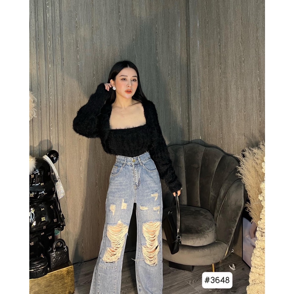 Quần baggy jean rách, mã 3648