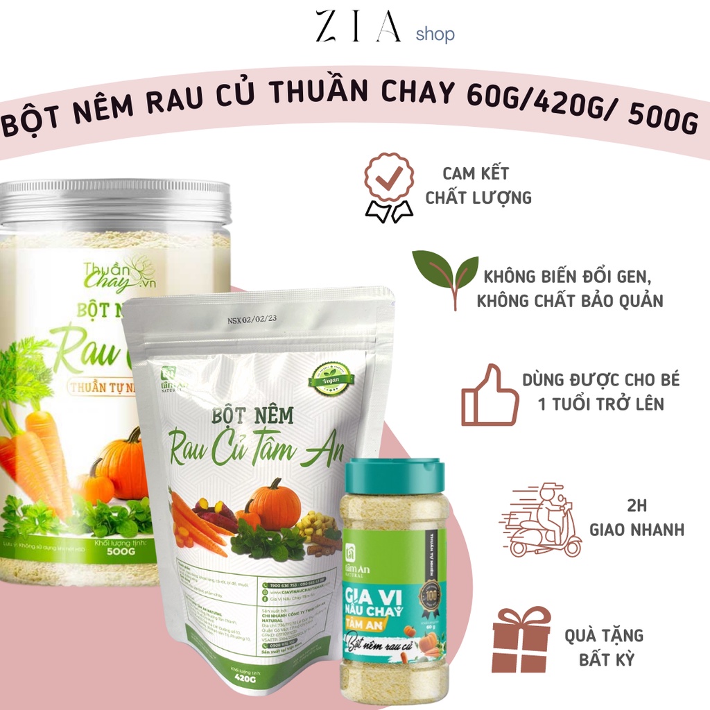 BỘT NÊM RAU CỦ THUẬN TỰ NHIÊN KHÔNG BỘT NGỌT, CHẤT BẢO QUẢN, BỔ SUNG CHẤT XƠ, DINH DƯỠNG TÂM AN THUẦN CHAY 60G/420G/500G
