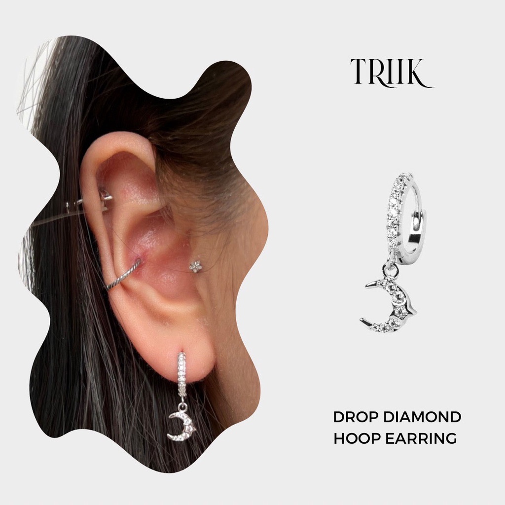 Khuyên tai vòng đá - Drop Diamond Hoop Earring - Moon ( giá 1 chiếc )
