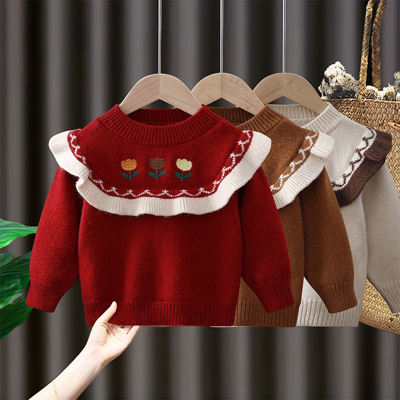 Áo len cho bé thêu hoa 2023