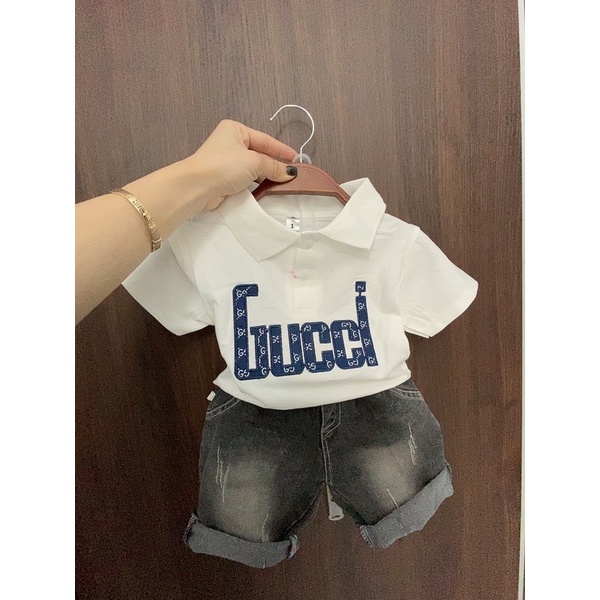 Set bộ áo polo gucci mix quần bò bé trai 12-20kg