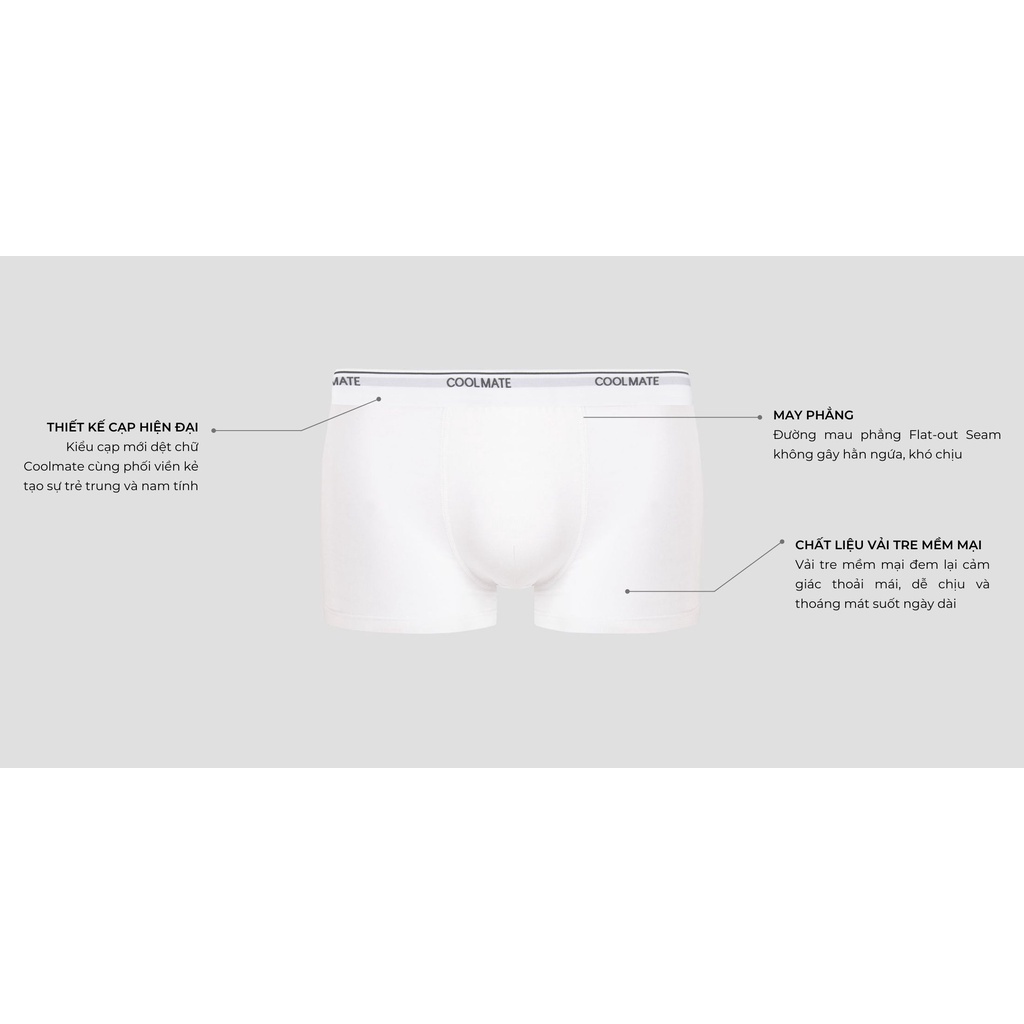Combo 3 quần lót nam Trunk Bamboo S2 kháng khuẩn màu trắng thương hiệu Coolmate chất lượng cao