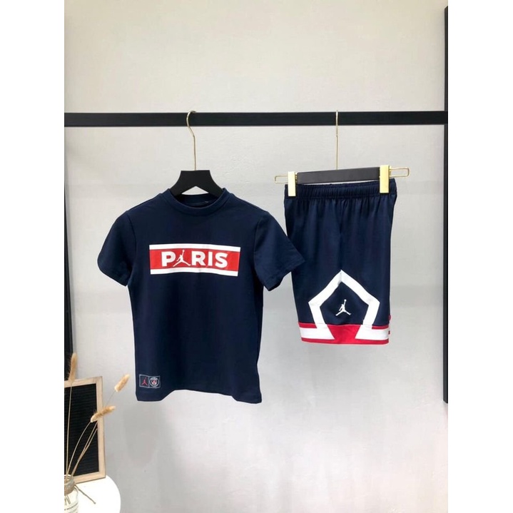 Bộ quần áo PSG 2 màu Trắng- Xanh phối quần sành điệu, cực hot mùa hè cho bé trai  SHOP BÔM BÔM KIDS